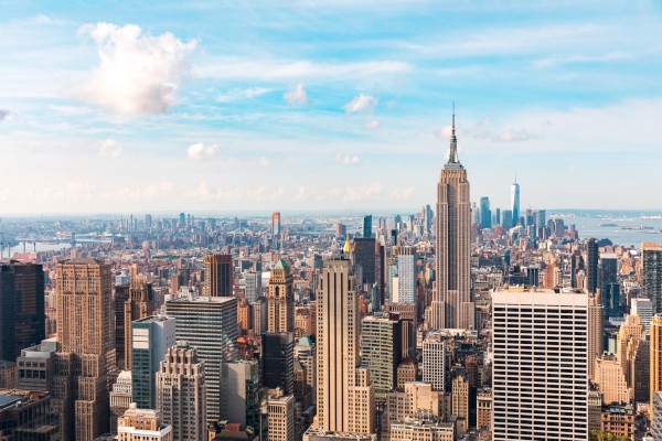 Skyline of multiple skyscrapers in a sunny day