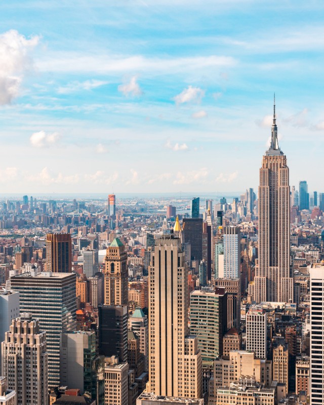 Skyline of multiple skyscrapers in a sunny day